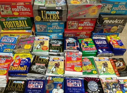 100 Unopened Vintage NFL Football Cards in Factory Sealed Wax Packs